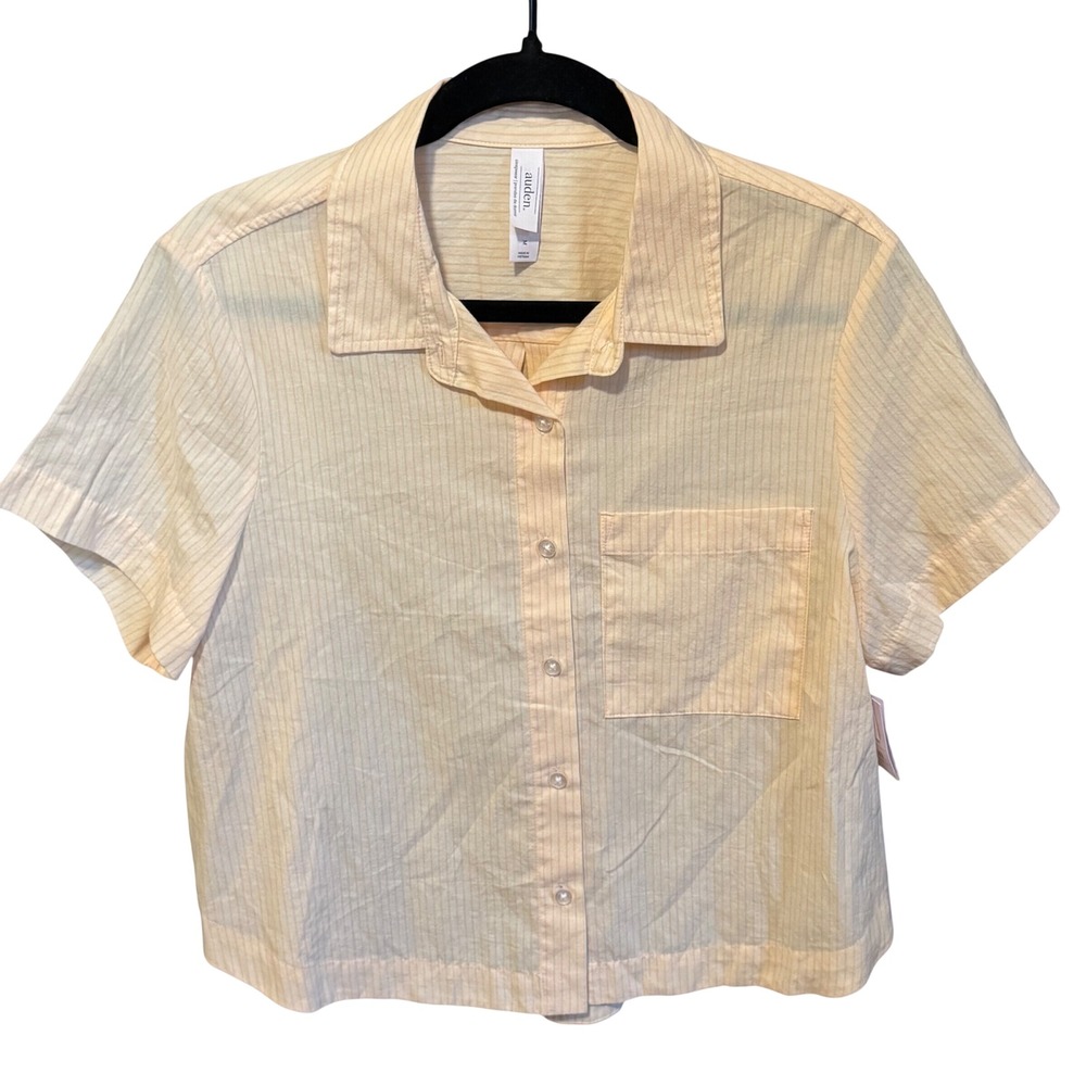 Auden Women Yellow Striped Sleep Shirt Cotton Button Down M Good